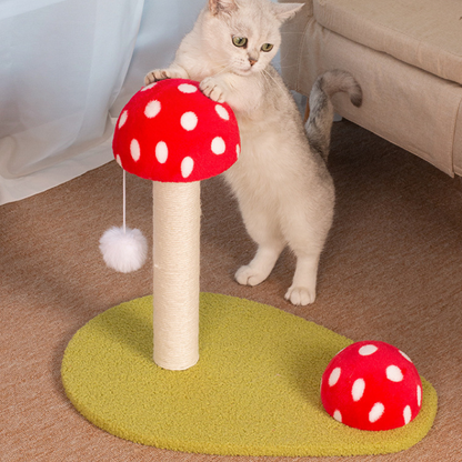 Platzsparender Kratzbaum, Rotes Pilzdesign, Sisal Kratzsäule für Katzen, Kuschelige Plüsch-Oberfläche