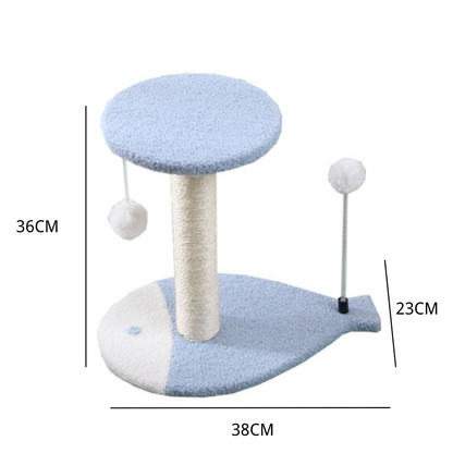 Katzenkratzbaum mit Spielzeug, Katzenkratzmöbel mit Fischförmigem Boden und Interaktivem Ballspielzeug, Natur-Sisal