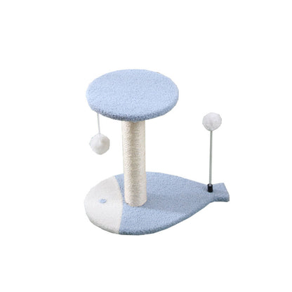 Katzenkratzbaum mit Spielzeug, Katzenkratzmöbel mit Fischförmigem Boden und Interaktivem Ballspielzeug, Natur-Sisal