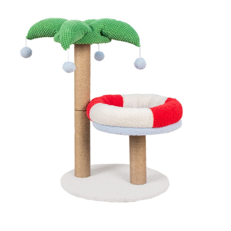 Kratzbäume mit Liegemulden, Kokosnussbaum Katzenkratzbaum mit katzenbett im Rettungsring Design, Farbige Dekoration