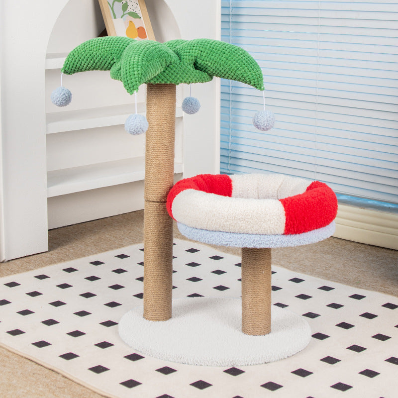 Kratzbäume mit Liegemulden, Kokosnussbaum Katzenkratzbaum mit katzenbett im Rettungsring Design, Farbige Dekoration