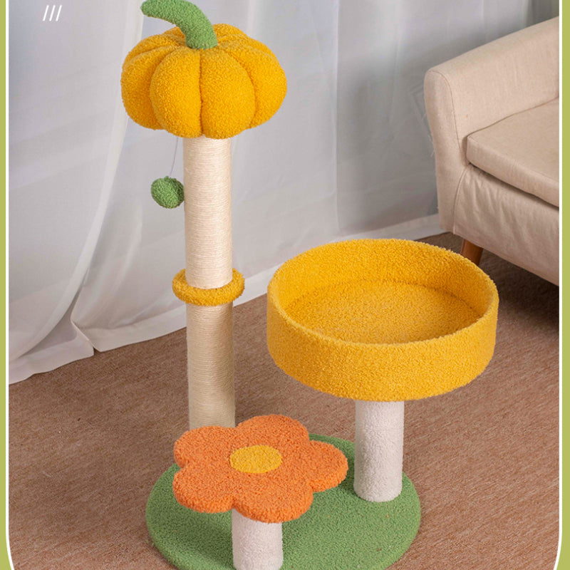 Moderner Kratzbaum, Stabiler Kürbisförmiges Kratzsäule & Katzenbett, Hochwertige Katzenklettergerüst, Interaktives Katzenball