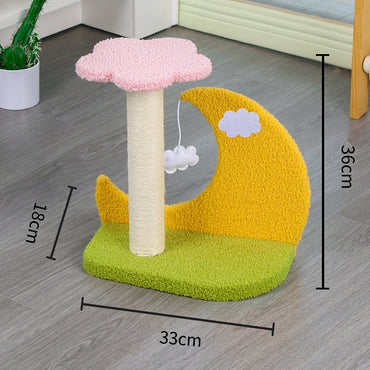 Kratzbaum Katzen, Plüsch Mond und Blumen Katzenkratzbaum, Stabiler Sisal Kratzpfeiler & Spielbereich für Katzen
