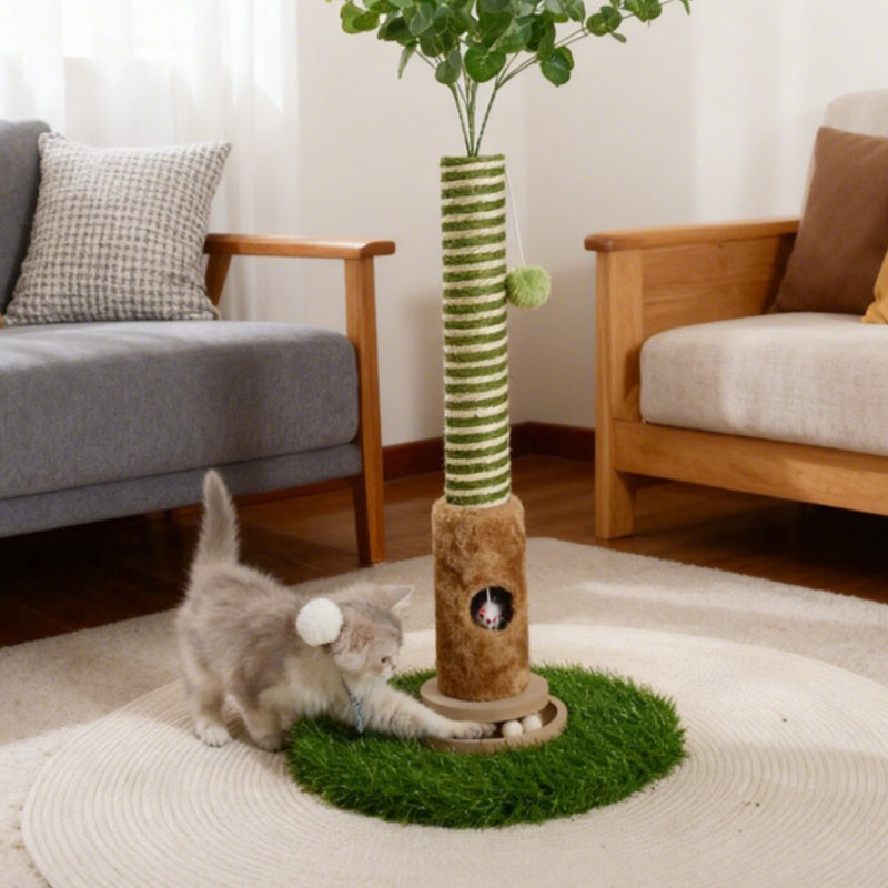 Katzen Kratzbaum im Pflanzen-Design, Hochwertiges Material, Mit Spielzeug, Frisches Deko-Highlight, Für Aktive Katzen