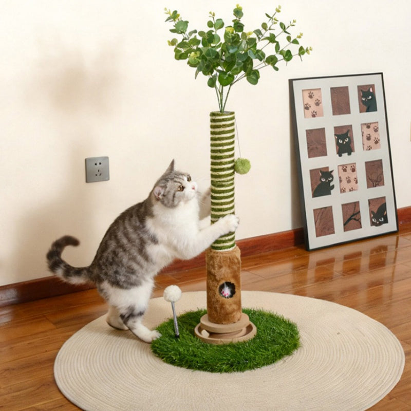 Katzen Kratzbaum im Pflanzen-Design, Hochwertiges Material, Mit Spielzeug, Frisches Deko-Highlight, Für Aktive Katzen