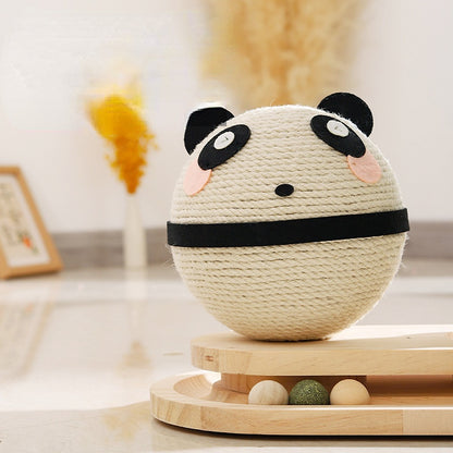 Katzen Kratzbaum, Kratzball für Katzen in Pandaform mit Doppelschicht Cat-Drehteller, für glückliche Katzen & Stress abbauen