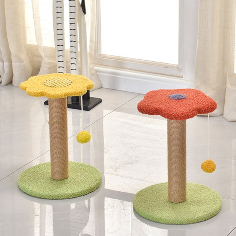 Katzen Kratzbaum klein,  Blütenförmiger Katzenkratzpfeiler für kleine Katzen und Kätzchen, in leuchtenden Farben (Gelb, Lila, Orange)