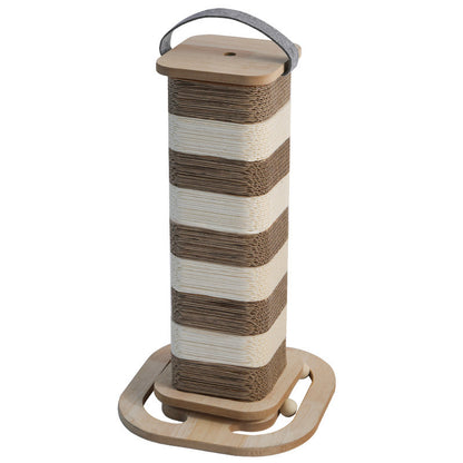 Moderner Kratzbaum, Dicker Wellpappe mit Spielball aus massivem Holz, Höhenverstellbar & Tragbar, für Katzen aller Größen