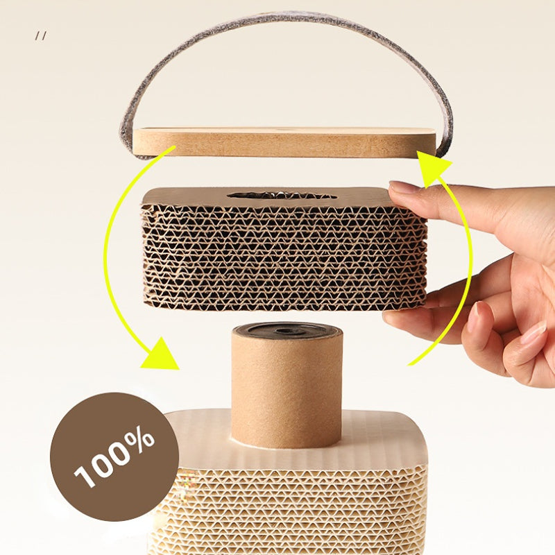 Moderner Kratzbaum, Dicker Wellpappe mit Spielball aus massivem Holz, Höhenverstellbar & Tragbar, für Katzen aller Größen