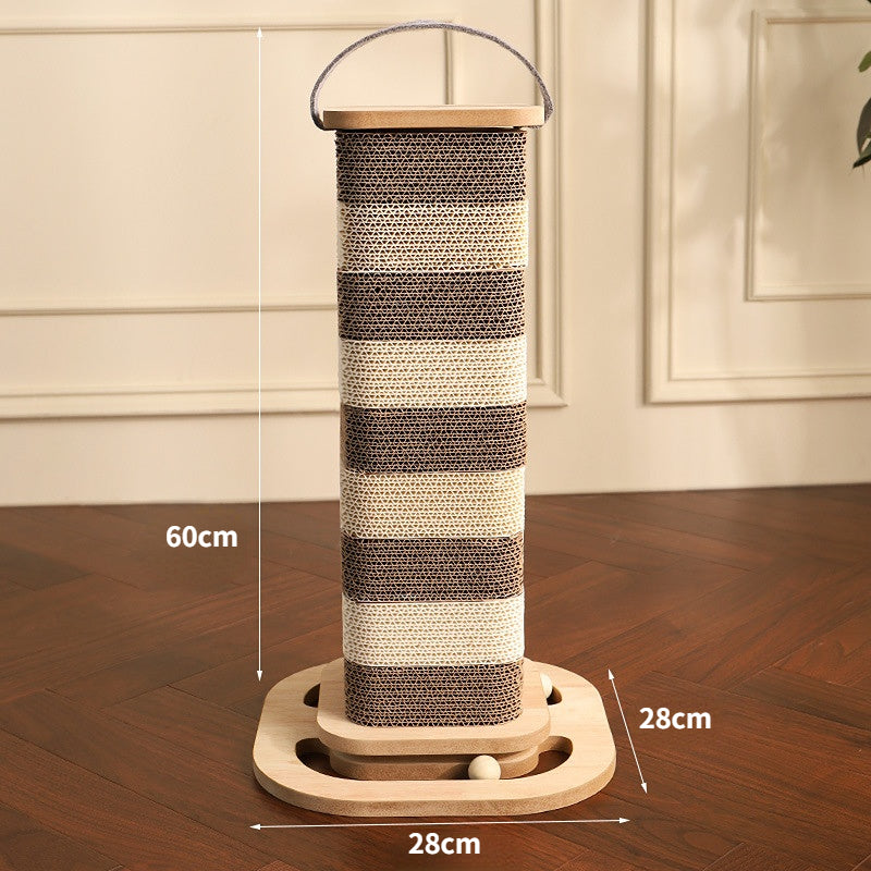 Moderner Kratzbaum, Dicker Wellpappe mit Spielball aus massivem Holz, Höhenverstellbar & Tragbar, für Katzen aller Größen