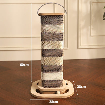 Moderner Kratzbaum, Dicker Wellpappe mit Spielball aus massivem Holz, Höhenverstellbar & Tragbar, für Katzen aller Größen