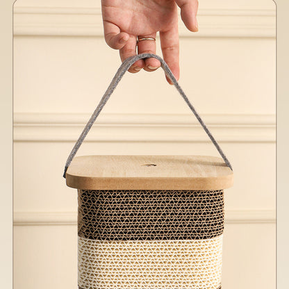 Moderner Kratzbaum, Dicker Wellpappe mit Spielball aus massivem Holz, Höhenverstellbar & Tragbar, für Katzen aller Größen