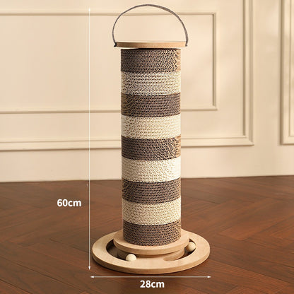 Moderner Kratzbaum, Dicker Wellpappe mit Spielball aus massivem Holz, Höhenverstellbar & Tragbar, für Katzen aller Größen