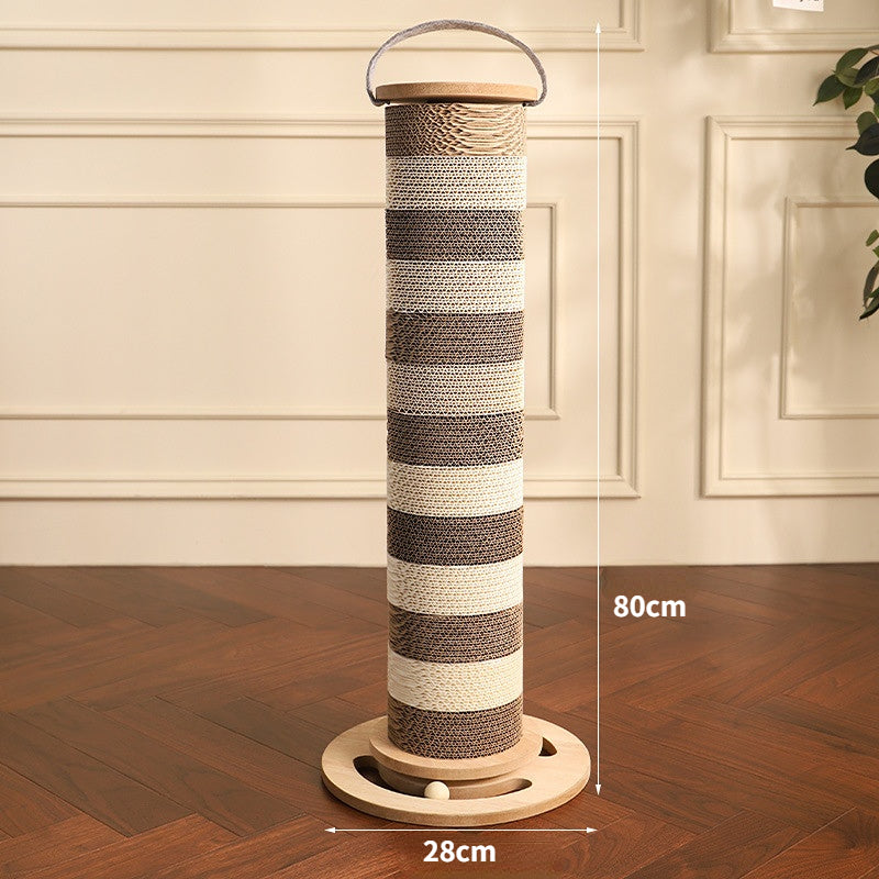 Moderner Kratzbaum, Dicker Wellpappe mit Spielball aus massivem Holz, Höhenverstellbar & Tragbar, für Katzen aller Größen