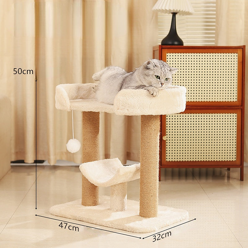 Kratzbaum groß, Katzenbaum mit Zwei Katzenbetten und Sisal-Katzenkratzbaum, Katzenliegeplatz & hängendem Plüschball