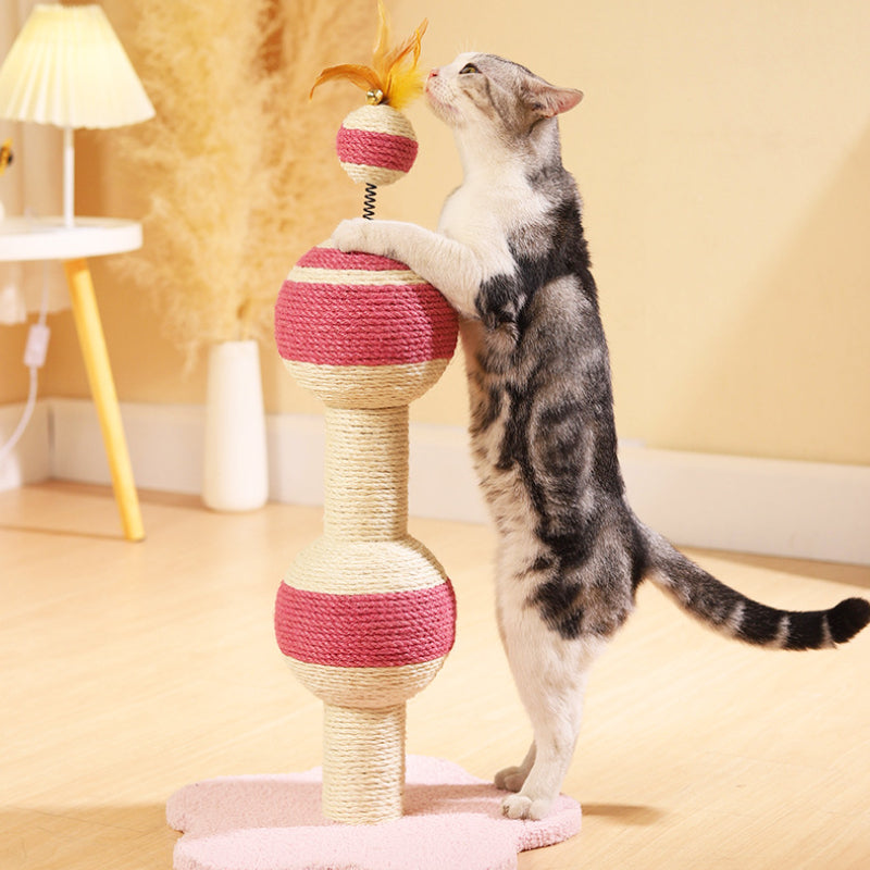 Katzenkratzbaum, Katzenkratzball mit  Glocke & Federn, Geeignet für Katzen aller Größen, Spaß Entspannung, 35x35x65 cm