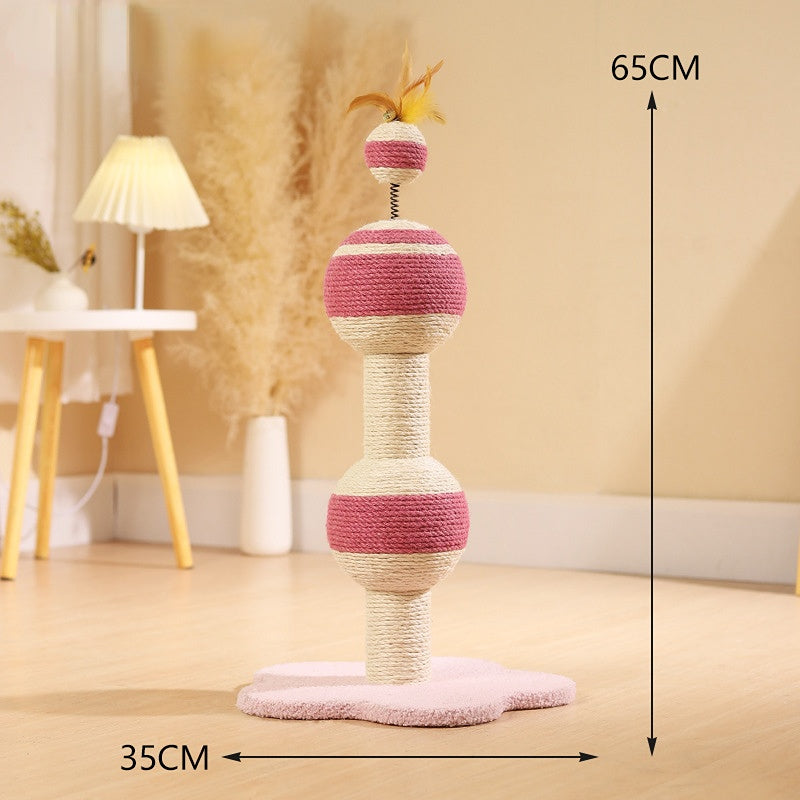 Katzenkratzbaum, Katzenkratzball mit  Glocke & Federn, Geeignet für Katzen aller Größen, Spaß Entspannung, 35x35x65 cm