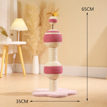 Katzenkratzbaum, Katzenkratzball mit  Glocke & Federn, Geeignet für Katzen aller Größen, Spaß Entspannung, 35x35x65 cm