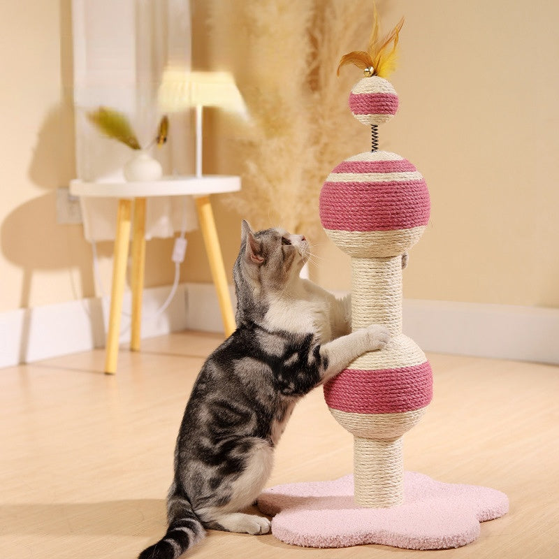 Katzenkratzbaum, Katzenkratzball mit  Glocke & Federn, Geeignet für Katzen aller Größen, Spaß Entspannung, 35x35x65 cm