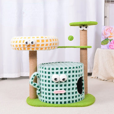 Katzenkratzbaum, Kleines Monster Design, Sisal Katzenklettergerüst, Plüsch Katzenbett für Ruhe & Krallenknirschen