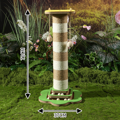 Katzen Kratzbaum, Bunter 2-Farben-Katzenkratzbaum aus Wellpappe mit Haarballen, für Entspannung & Unterhaltung, 37x37x71 cm