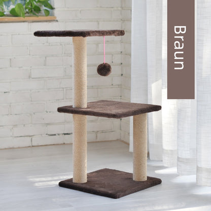 Kratzbaum Katzen, kleiner Multifunktionaler Sisal & Plüsch Kratzbaum, Silbergrau und Braun, Empfohlen für Kätzchen zum Spielen