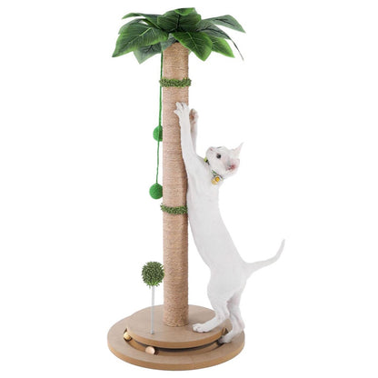 Kratzbaum Modern, Sisal Simulation einer Kokospalme, Hochwertiger Katzenkratzbaum mit interaktivem Cat-Drehteller & Sisalbälle