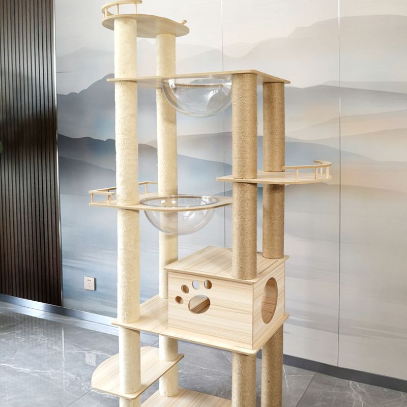 Katzenbaum Luxus, 177cm Hoch Kratzbaum mit Mehreren Ebenen, Robustes Holzdesign, Katzenklettermöbel für Groß und Klein Katzen