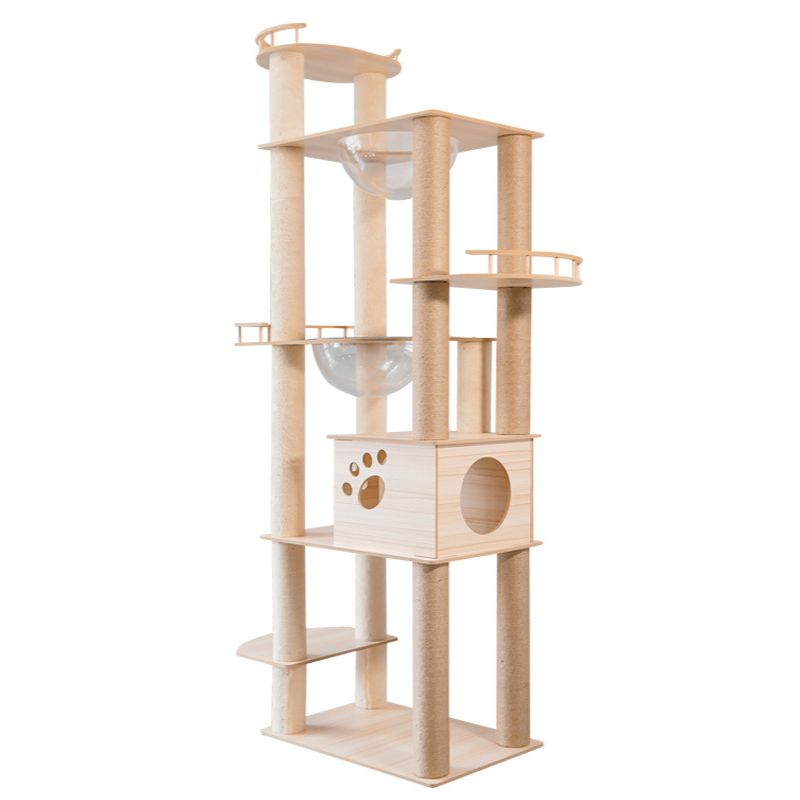 Katzenbaum Luxus, 177cm Hoch Kratzbaum mit Mehreren Ebenen, Robustes Holzdesign, Katzenklettermöbel für Groß und Klein Katzen