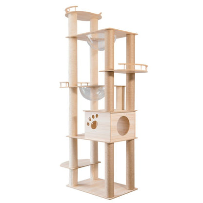 Katzenbaum Luxus, 177cm Hoch Kratzbaum mit Mehreren Ebenen, Robustes Holzdesign, Katzenklettermöbel für Groß und Klein Katzen
