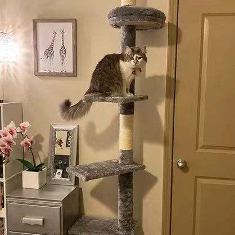 Katzen Baum, Fünf Etagen klettertürmen in Grau mit Kratzsäulen, Hochwertiger Katzenbaum, 45x25x260 cm