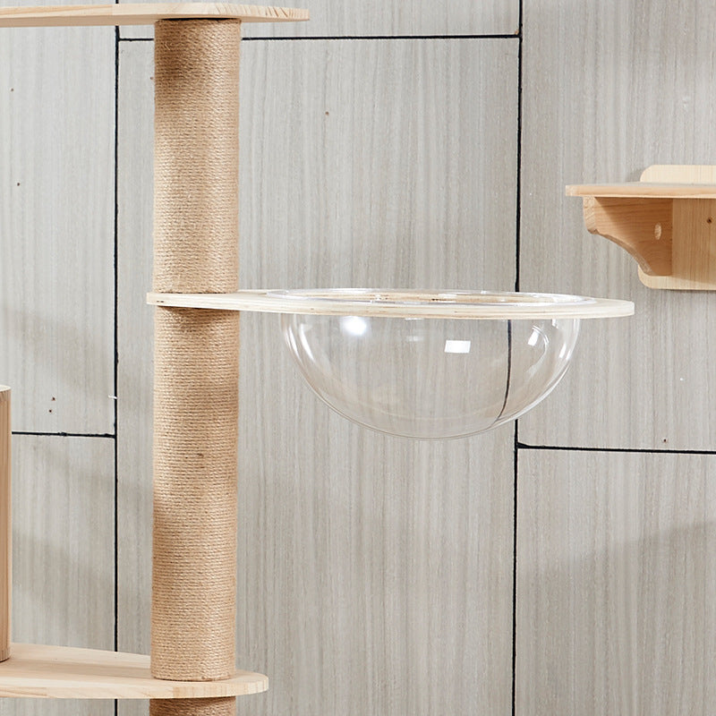 Katzenbaum Holz, Mehrstufiger Kratzbaum aus hochwertigem Holz, gemütlichem Katzenhaus & -höhlen, für Spiel und Entspannung