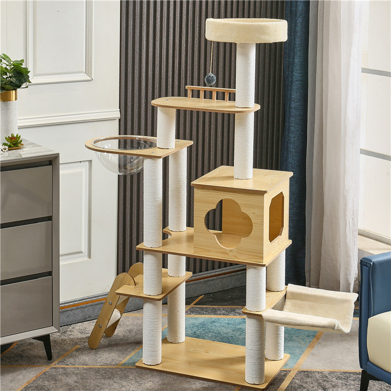 Pawsometime Hochwertiger Katzenbaum, gemütliche Liegefläche &amp; Höhle, Luxuriöses 5-stöckiges Katzenmöbel