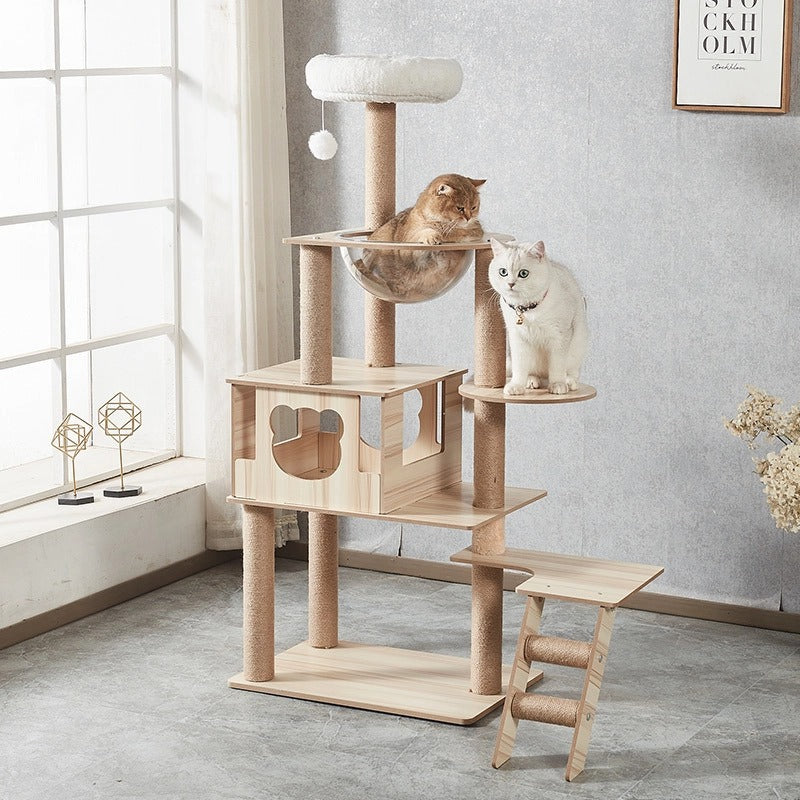 Luxus Katzenbaum, Grosse Katzenbäume 142cm, Multifunktionaler Katzenspielplatz, Eingebautes Katzenbett