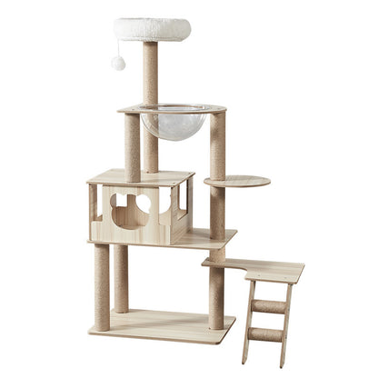 Luxus Katzenbaum, Grosse Katzenbäume 142cm, Multifunktionaler Katzenspielplatz, Eingebautes Katzenbett