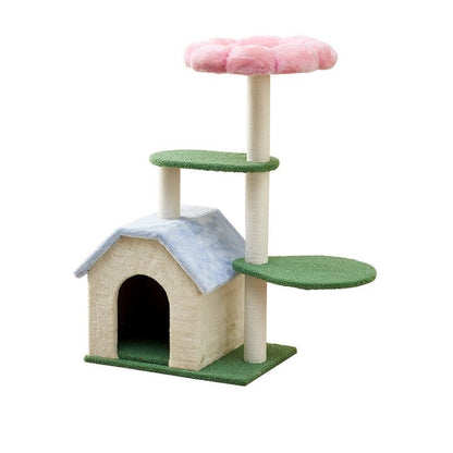 Katzenbaum, Kleine Katzenbäume in Frischen Farben, 4-stöckiger Kletterbaum mit Wohnhöhle, Aktive Katzen, 92cm hoch