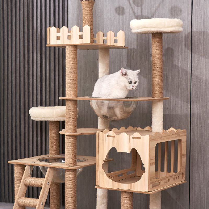 Katzenbaum XXL, Stylish Katzenbaum mit Höhle, Spielball und Plattformen, Spielzeug Kletterbaum für Katzen, 160 cm hoch