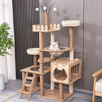 Katzenbaum XXL, Stylish Katzenbaum mit Höhle, Spielball und Plattformen, Spielzeug Kletterbaum für Katzen, 160 cm hoch