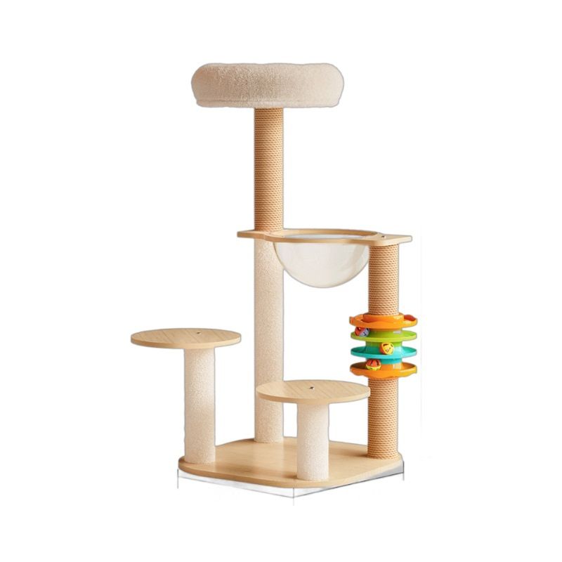 Katze Baum aus Holz, Kletterbaum Katze mit Track Katen Ball, für kleine und mittelgroße Katzen, Drei Stile