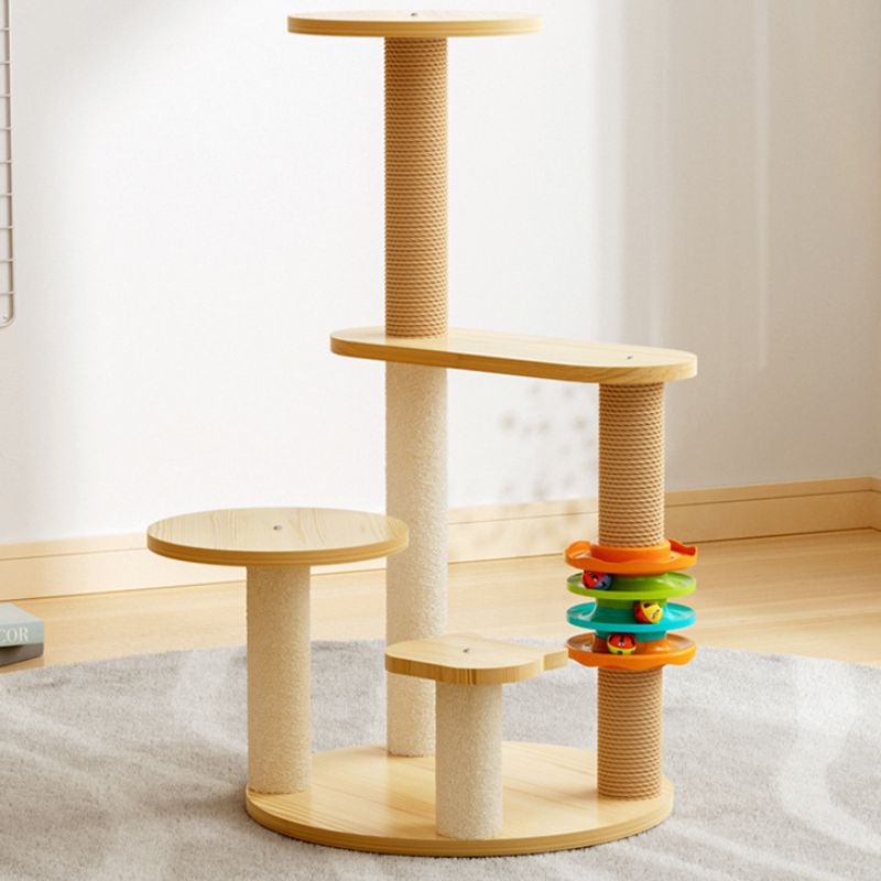 Katze Baum aus Holz, Kletterbaum Katze mit Track Katen Ball, für kleine und mittelgroße Katzen, Drei Stile