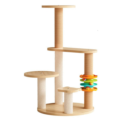 Katze Baum aus Holz, Kletterbaum Katze mit Track Katen Ball, für kleine und mittelgroße Katzen, Drei Stile