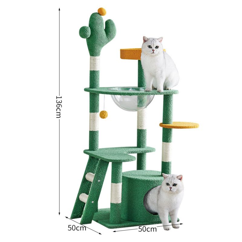 Katzenbaum Groß, Kaktus Katzenbaum, Alles-in-einem Katzenmöbel mit Spielzeug, Mehrstöckiger Katzenturm für Große Katzen