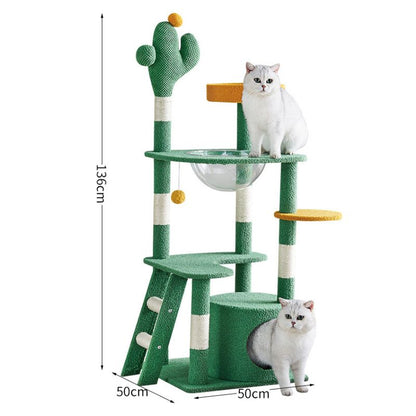 Katzenbaum Groß, Kaktus Katzenbaum, Alles-in-einem Katzenmöbel mit Spielzeug, Mehrstöckiger Katzenturm für Große Katzen