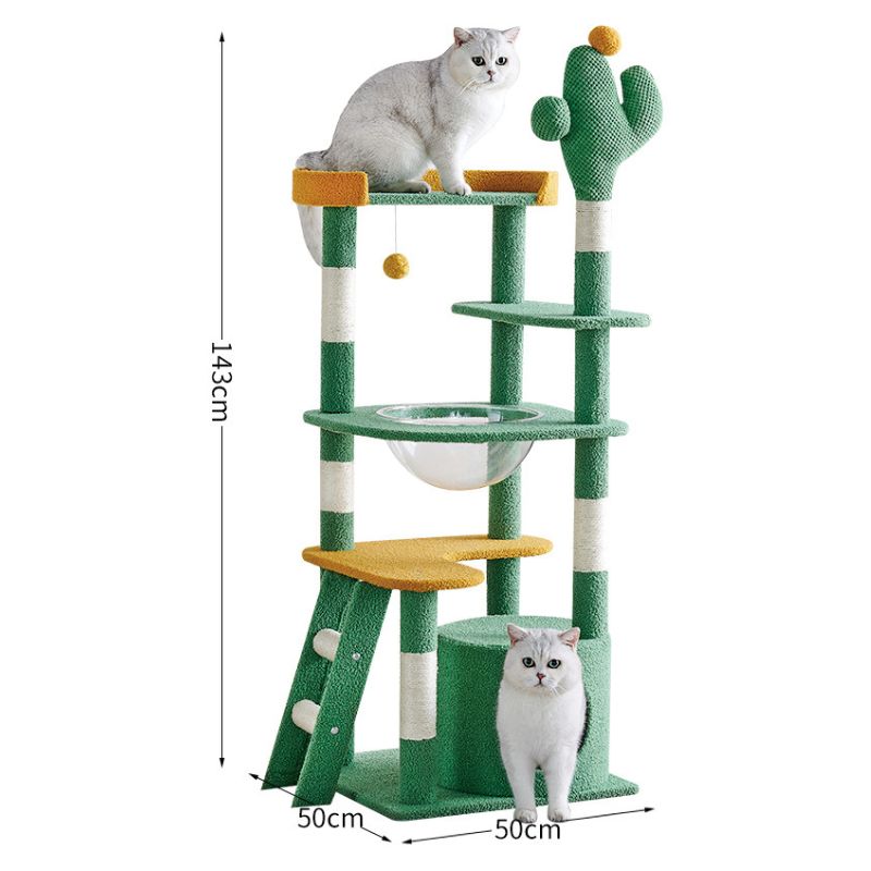 Katzenbaum Groß, Kaktus Katzenbaum, Alles-in-einem Katzenmöbel mit Spielzeug, Mehrstöckiger Katzenturm für Große Katzen