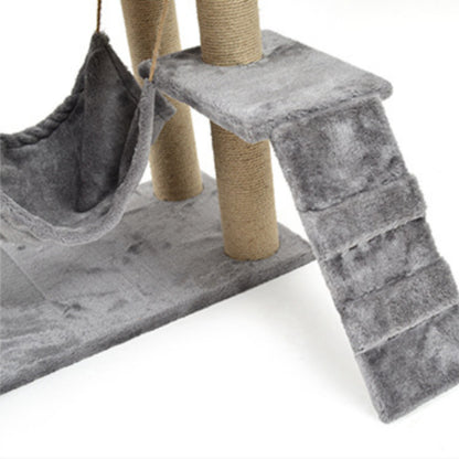 Katzenbaum, 3-in-1 Kletterbaum mit Katzenhaus, Kratzsäule und Spielball, Hochwertige Hanfseil- und Plüschmaterialien