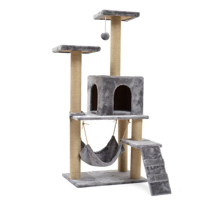 Katzenbaum, 3-in-1 Kletterbaum mit Katzenhaus, Kratzsäule und Spielball, Hochwertige Hanfseil- und Plüschmaterialien