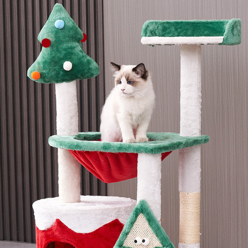 Pawsometime Weihnachtsbaum für Katzen, Süßes Design Kratzbaum im Weihnachtsstil, Wärmend mit Plüschmaterial