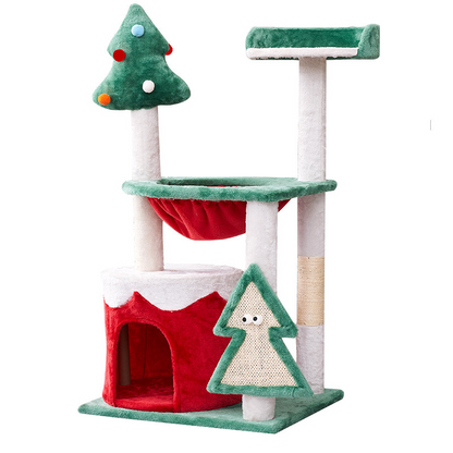 Pawsometime Weihnachtsbaum für Katzen, Süßes Design Kratzbaum im Weihnachtsstil, Wärmend mit Plüschmaterial