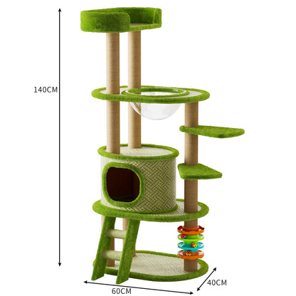 Kratzbaum Baum, Rattanmatte, Sommer Kühle Kletterbaum mit Kratzbaum, Spielzeug und Katzenbett, grün