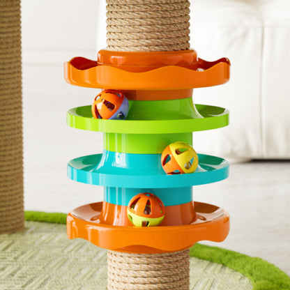 Kratzbaum Baum, Rattanmatte, Sommer Kühle Kletterbaum mit Kratzbaum, Spielzeug und Katzenbett, grün